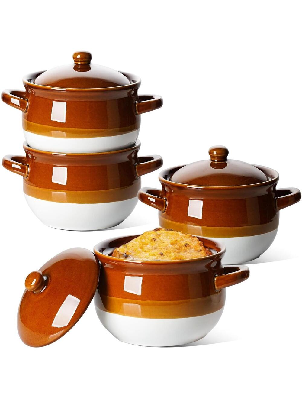 LE TAUCI French Onion Soup Bowls with Lid, 22 Oz 22 OZ, Brown